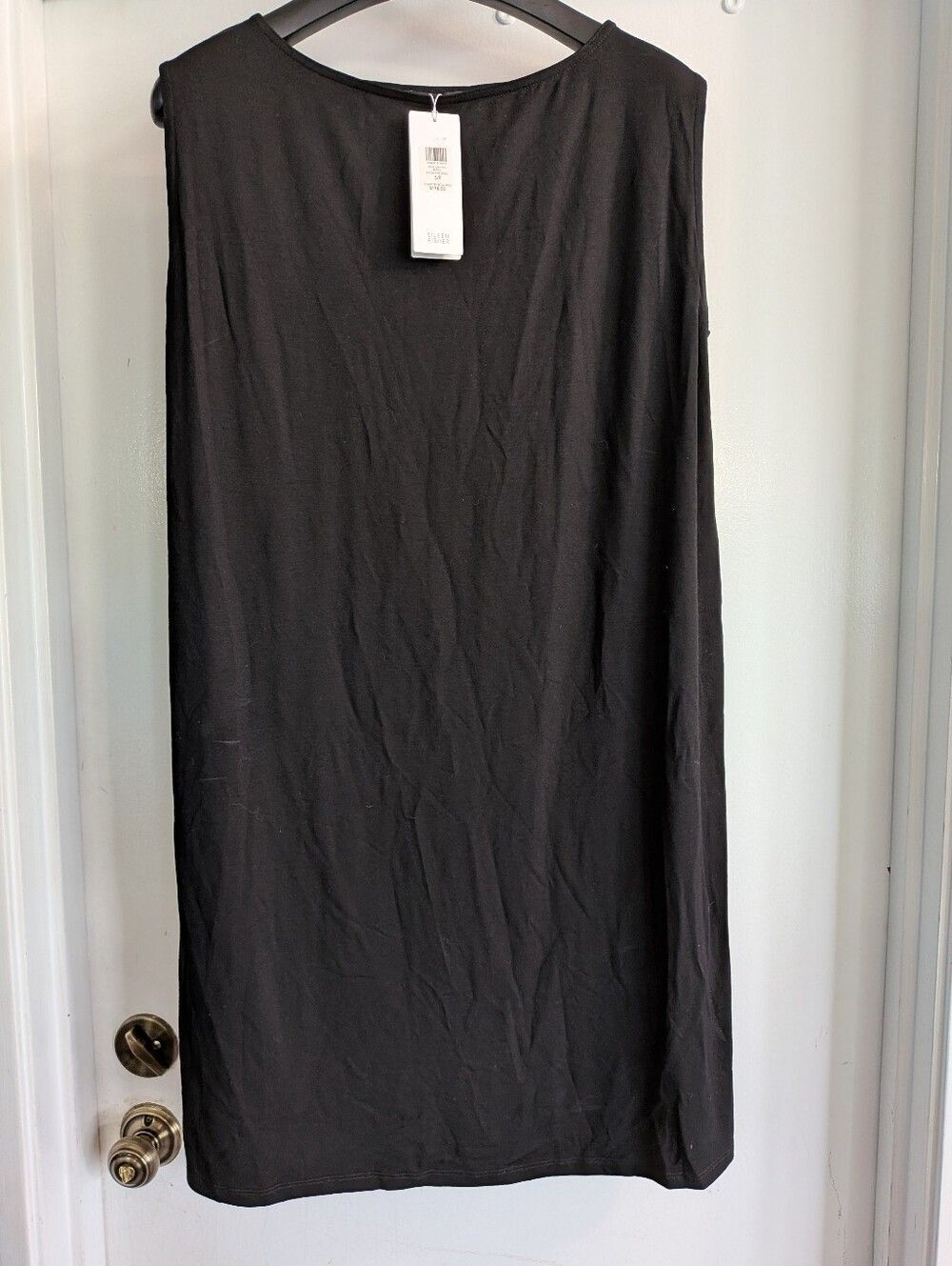 Eileen Fisher Black Bateau Neck Dress Viscose Stretch Shift Small Classic